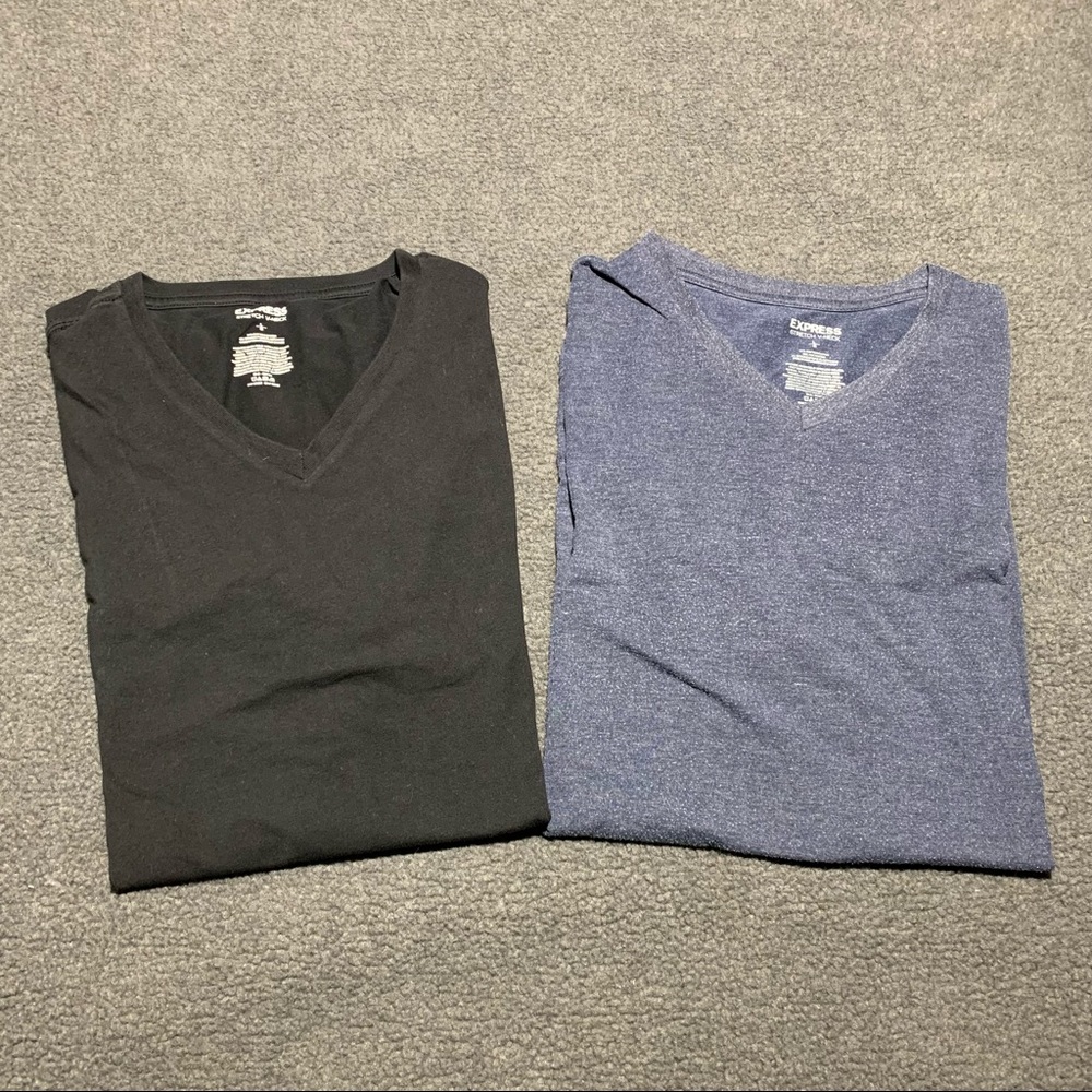 Express Shirt Mens Size Large Lot of 2 Black Blue T Cotton Stretch V-Neck Casual